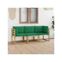 canapé fixe 3 places de jardin  sofa banquette de jardin avec coussins vert meuble pro frco22234