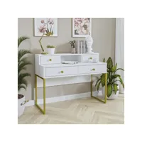 bureau console avec 4 tiroirs collection douglas coloris blanc et doré