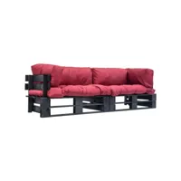lot de 2 canapés de jardin palette  sofa banquette de jardin avec coussins rouge pinède meuble pro frco62530