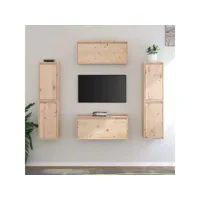 meubles tv 6 pcs  bancs tv armoires de rangement bois massif de pin meuble pro frco83090