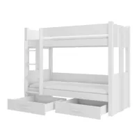 lit superposé blanc 2 couchages 80x180 ou 90x200 avec tiroirs de rangement luka-2 matelas 90x200cm-couchage 90x200 cm