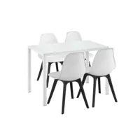 ensemble de table et 4 chaises table de salle à manger avec 4 chaises métal bois plastique 105 cm x 60 cm x 75 cm verre blanc et noir helloshop26 03_0006940