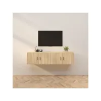 2 pcs meubles tv muraux banc tv de salon,design de luxe chêne sonoma 80x34,5x40 cm -neww10180