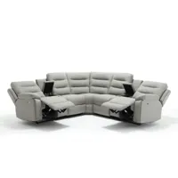 canapé d'angle simili cuir gris clair + positions relax électrique evan