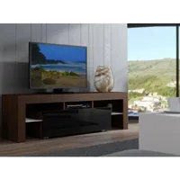 meuble tv spider à led en noyer mat avec porte noir laqué 160 cm