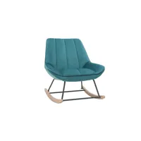 rocking chair design en tissu velours bleu pétrole, métal noir et bois clair billie