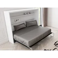 lit escamotable horizontal 90x190 - p 45cm - avec étagères intérieures optima-avec matelas-coffrage chêne 3d-façade orange