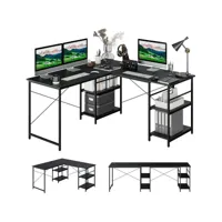 giantex bureau d'angle - 151 x 151 x 75 cm - ajustable à bureau droit,4 etagère de rangement,grand table pour 2 personnes noir