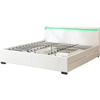 lit led double avec 4 tiroirs nico - 180 x 200 cm - blanc