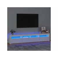 meuble tv avec lumières led, banc tv, meuble télé avec etagères et rangement blanc brillant 210x35x40 cm meuble pro lww23688