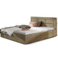 lit avec coffre et tête de lit capitonnée tissu beige chiné rizaro - 4 tailles-couchage 180x200 cm