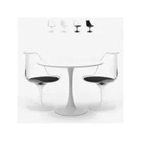 seriq table de salon cuisine ronde 70cm + 2 chaises tulipan blanc noir - noir - blanc