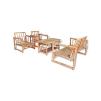 4 pcs salon de jardin - ensemble table et chaises de jardin avec coussins bambou togp80448