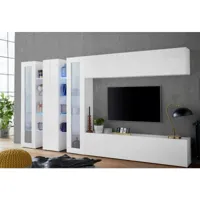 meuble mural dbenal, ensemble de salon meuble tv avec 5 portes, meuble de salon polyvalent, 100% made in italy, cm 340x30h180, blanc brillant 8052773867344