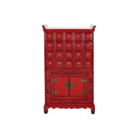 commode en bois rouge avec 20 tiroirs et 2 portes - largeur 57 x hauteur 98,4 x profondeur 32 cm