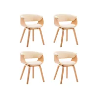 chaise de salle à manger bois clair courbé et similicuir beige kobaly- lot de 4