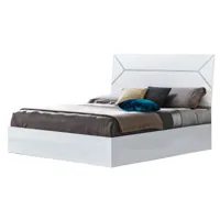 lit coffre bois blanc laqué et tête de lit blanche laquée et argentée diamanto-couchage 140x190 cm