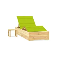 chaise longue de jardin avec table et coussin  bain de soleil transat pin imprégné meuble pro frco90088