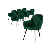 lot de 8 chaises de salle à manger rembourrée asisse en velours vert en métal