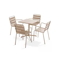 ensemble table de jardin et 4 fauteuils en métal taupe  - palavas