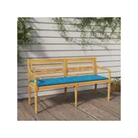 banc banquette de jardin batavia avec coussin - mobilier de jardin bleu clair 150 cm bois de teck massif meuble pro frco97887