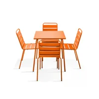 ensemble table de jardin et 4 chaises en métal orange - palavas