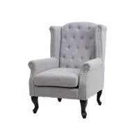 fauteuil de luxe chesterfield, fauteuil à oreilles, tissu hydrofuge ~ gris sans ottomane