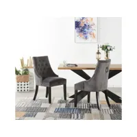 ensemble table à manger 4 à 6 personnes + 4 chaises design en velours cloutées - coloris chêne & gris foncé