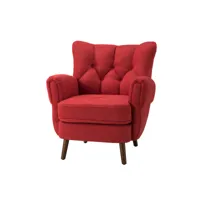 fauteuil club vintage avec dossier epais boutonné, fauteuil rembourré confortable avec accoudoirs ronds matelassés, rouge