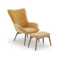 fauteuil avec repose-pieds - revêtu de velours - style scandinave - huda jaune