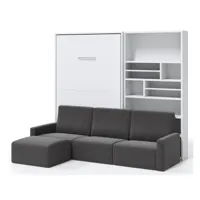 lit escamotable vertical avec bibliothèque et canapé d'angle markal 90x190-canapé noir-structure et façade vison 3d