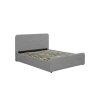 bala - cadre de lit avec tête de lit, sommier à lattes et coffre en tissu - gris clair - 140 x 190cm