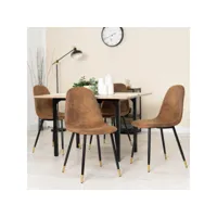 lot de 4 chaise de salle à manger rétro fauteuil assise rembourrée en suédine pieds en métal noir et or pour cuisine salon chambre bureau, marron