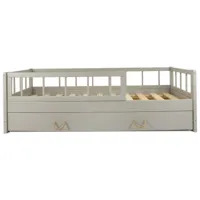 lit d'enfant en bois naturel style scandinave 160x80cm avec barrière et double couchage : confort et sécurité assurés - gris htm-1427