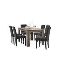 [en.casa] table de salle à manger (chêne antique) + 6 chaise de salle à manger en gris foncé - 140x90cm