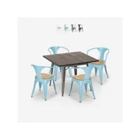 table cuisine 80x80cm + 4 chaises style tolix bois industriel hustle top light