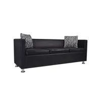 canapé fixe 3 places  canapé scandinave sofa similicuir noir meuble pro frco10575