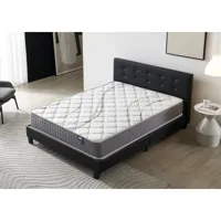 lit avec tête de lit + matelas 140x190cm ressorts ensachés épaisseur 25cm + lit avec tête de lit et sommier à lattes