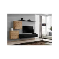 ensemble de meubles design de salon switch v, coloris chêne et noir finitions chêne fraisé et noir brillant.