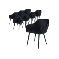 ml-design lot de 8 chaises de salle à manger avec accoudoirs et dossier, noir, chaise de cuisine avec revêtement en velours 490011531