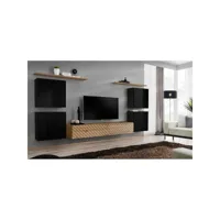ensemble de meubles design de salon switch iv. coloris noir et chêne. finitions noir brillant et chêne fraisé.