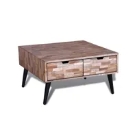 table basse table de salon  bout de canapé avec 4 tiroirs bois de teck recyclé meuble pro frco13330
