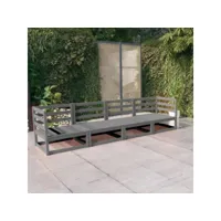canapé fixe 4 places de jardin  sofa banquette de jardin gris bois de pin solide meuble pro frco65746