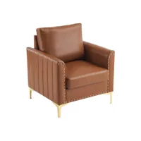 fauteuil en cuir pu fauteuil chesterfield fauteuil lounge canapé individuel avec coussin avec pieds en métal rose doré marron