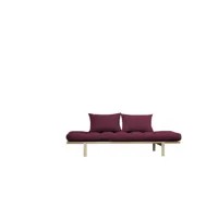 sofa en pin massif naturel matelas bordeaux 75x200   coussins 40x60 inclus