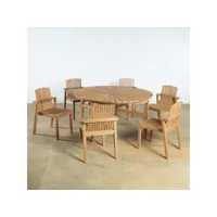 ensemble de jardin table ronde et 6 chaises en teck pk27011