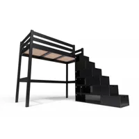 lit mezzanine bois avec escalier cube sylvia 90x200  noir cube90-n