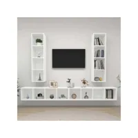 4 pcs meubles tv muraux banc tv de salon,design de luxe blanc aggloméré -neww24724