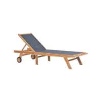 transat chaise longue bain de soleil lit de jardin terrasse meuble d'extérieur pliable avec roulettes teck massif et textilène helloshop26 02_0012862