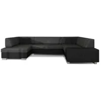 canapé convertible panoramique tissu noir chiné et simili noir méridienne à gauche houston 320 cm